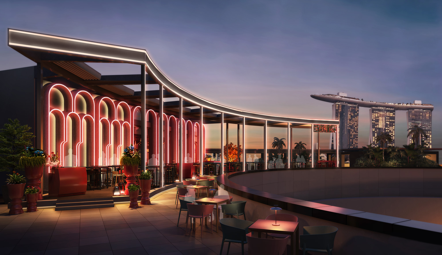 Rooftop Bar Minimalist Proposal with view of Marina Bay Sands